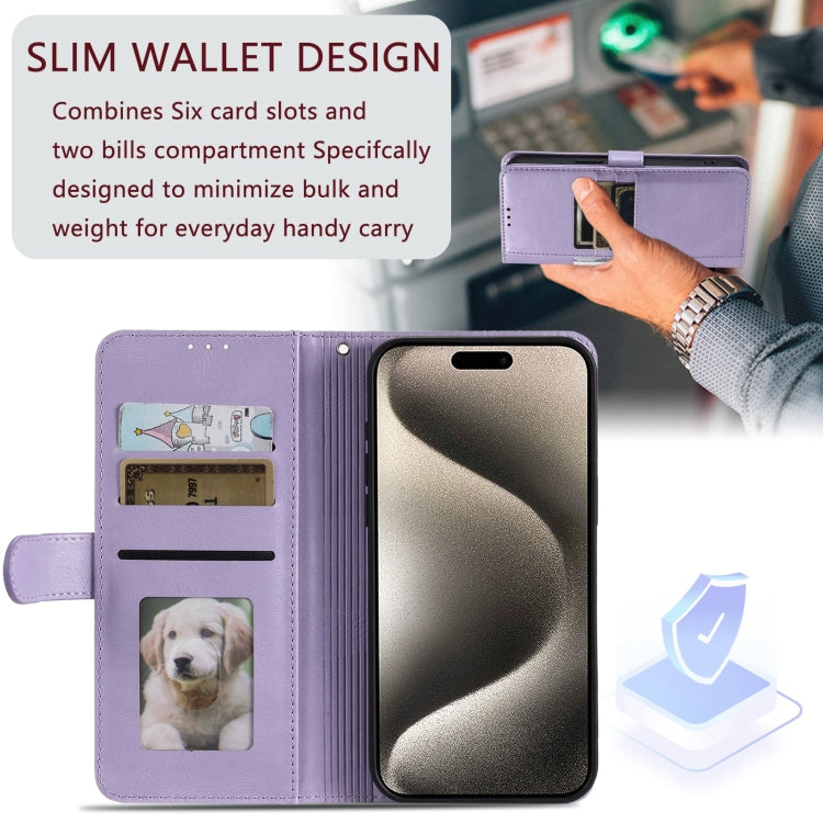 For iPhone 15 Pro Simple 6-Card Wallet Leather Phone Case(Purple) - HoMEdemic™ 