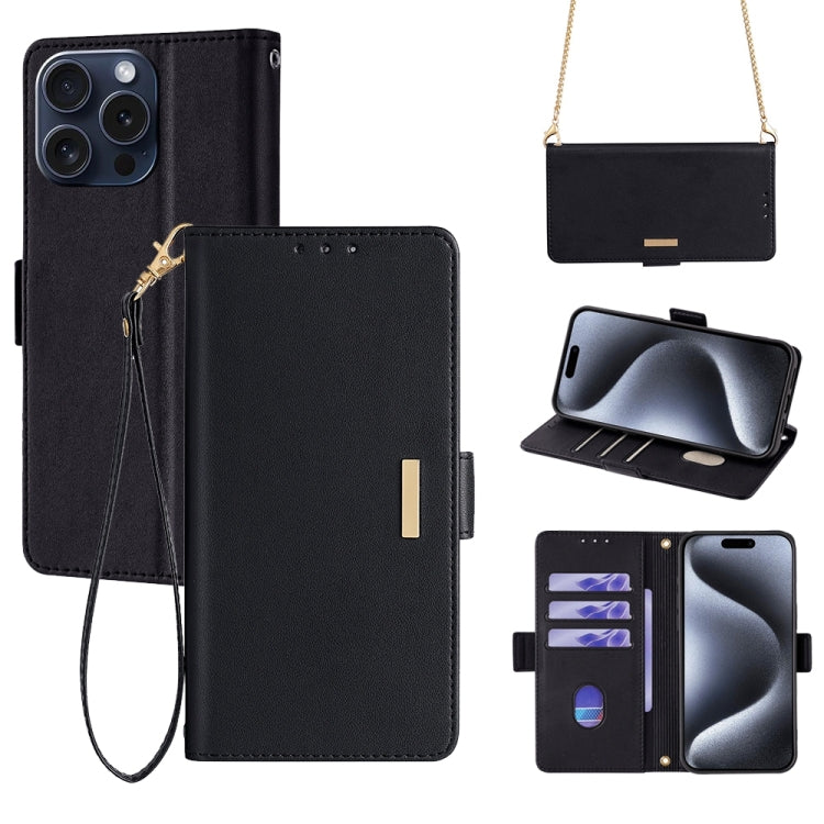 For iPhone 15 Pro Max Crossbody Chain Leather Phone Case(Black) - HoMEdemic™ 