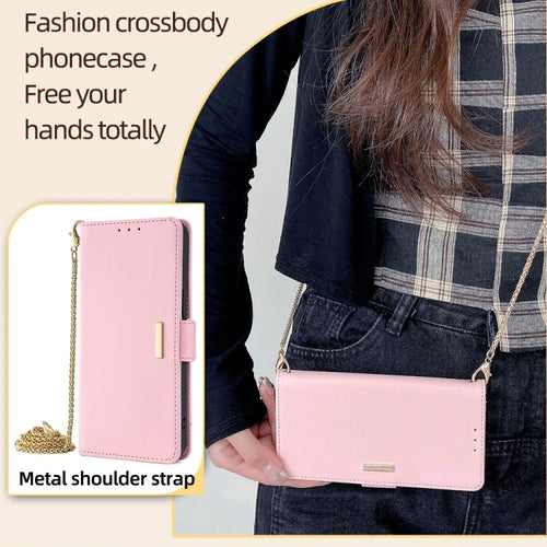 For Samsung Galaxy S24 5G Crossbody Chain Leather Phone Case(Pink) - HoMEdemic™ 