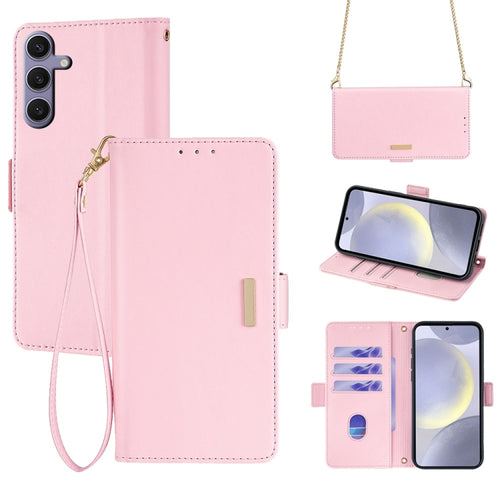 For Samsung Galaxy S24 5G Crossbody Chain Leather Phone Case(Pink) - HoMEdemic™ 