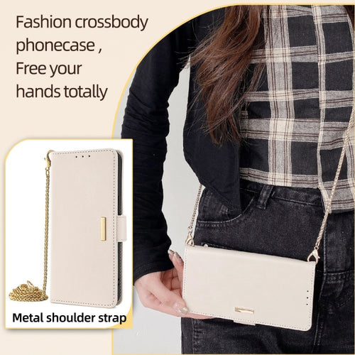 For Samsung Galaxy S24 5G Crossbody Chain Leather Phone Case(White) - HoMEdemic™ 