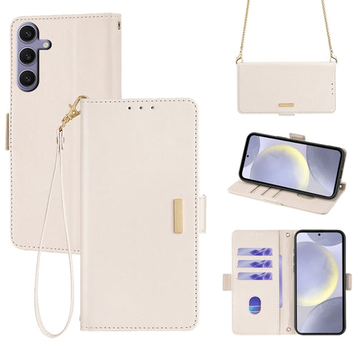 For Samsung Galaxy S24 5G Crossbody Chain Leather Phone Case(White) - HoMEdemic™ 