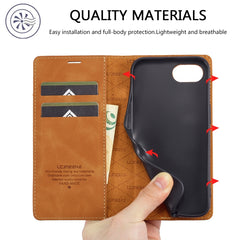 For iPhone 16e LC.IMEEKE Strong Magnetism Microfiber Leather Phone Case(Brown) - HoMEdemic™ 