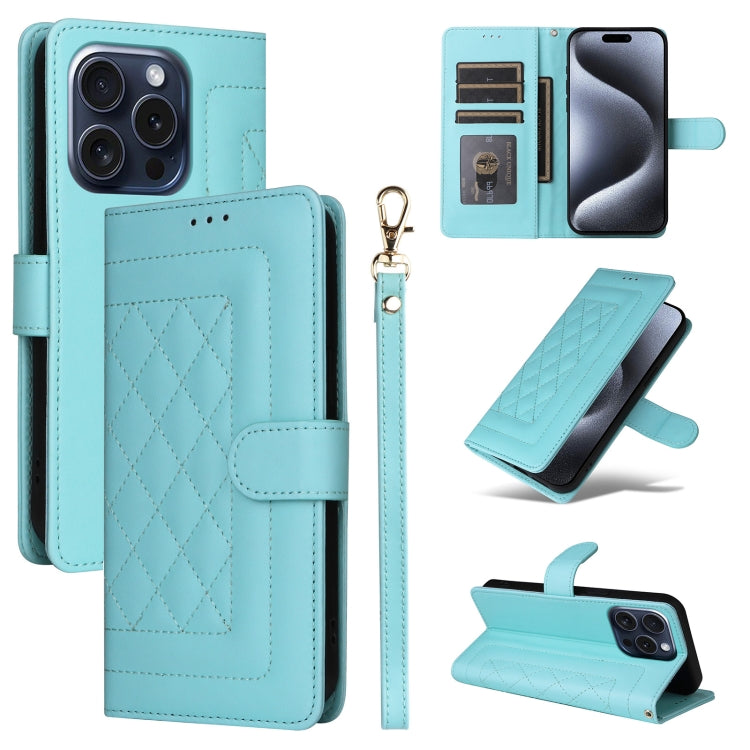 For iPhone 15 Pro Diamond Lattice Leather Flip Phone Case(Mint Green) - HoMEdemic™ 