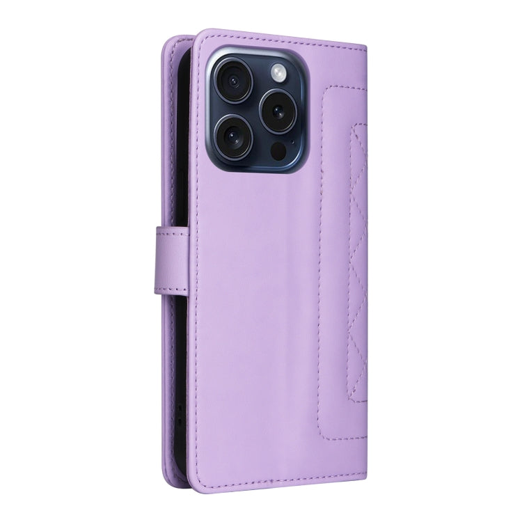 For iPhone 15 Pro Diamond Lattice Leather Flip Phone Case(Light Purple) - HoMEdemic™ 