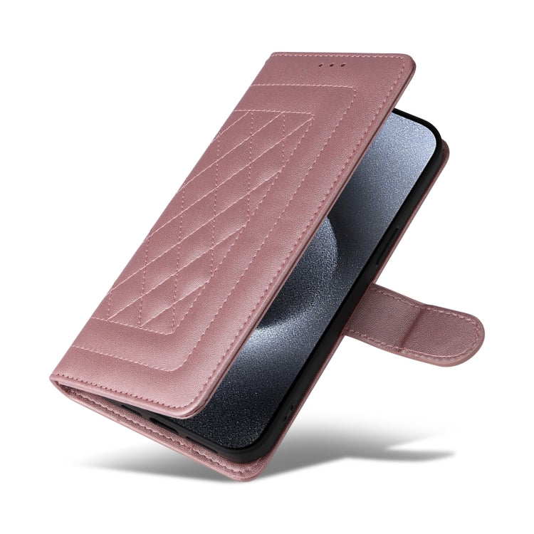 For iPhone 15 Pro Diamond Lattice Leather Flip Phone Case(Rose Gold) - HoMEdemic™ 