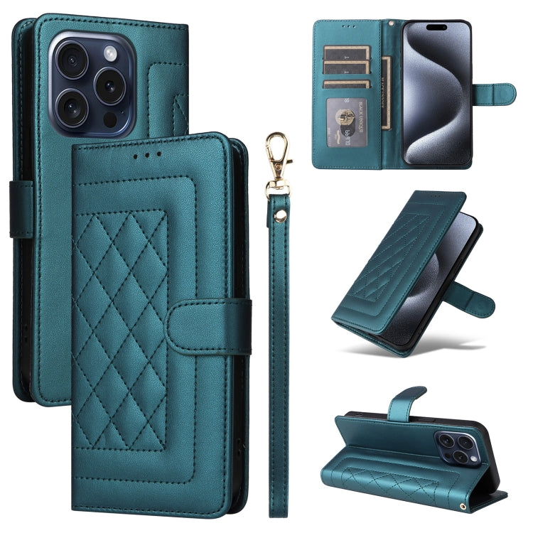 For iPhone 15 Pro Diamond Lattice Leather Flip Phone Case(Green) - HoMEdemic™ 