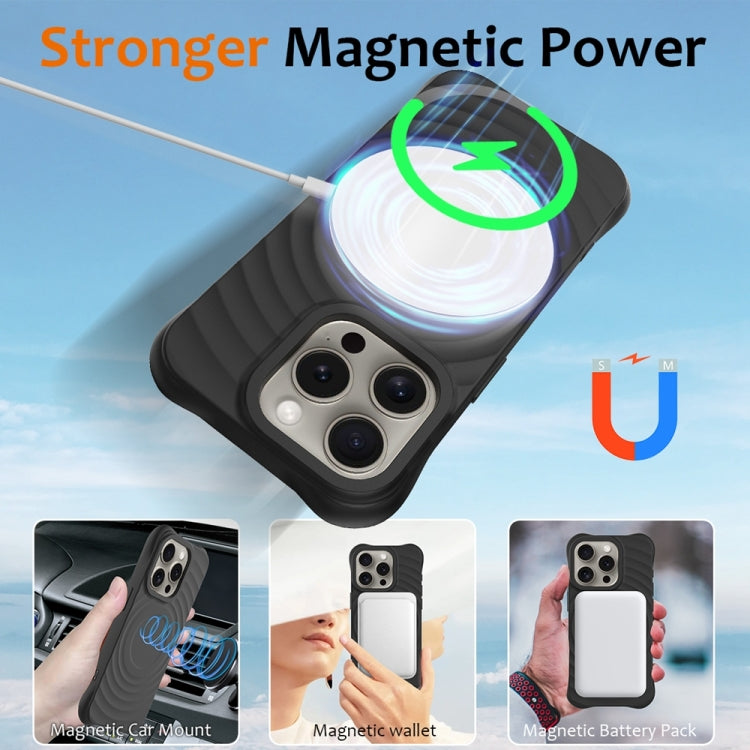 For iPhone 15 Pro Wave Texture MagSafe Magnetic Liquid Silicone Phone Case(Black) - HoMEdemic™ 