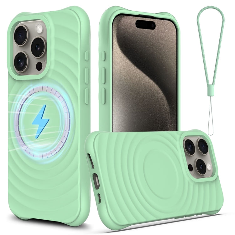 For iPhone 15 Pro Wave Texture MagSafe Magnetic Liquid Silicone Phone Case(Green) - HoMEdemic™ 