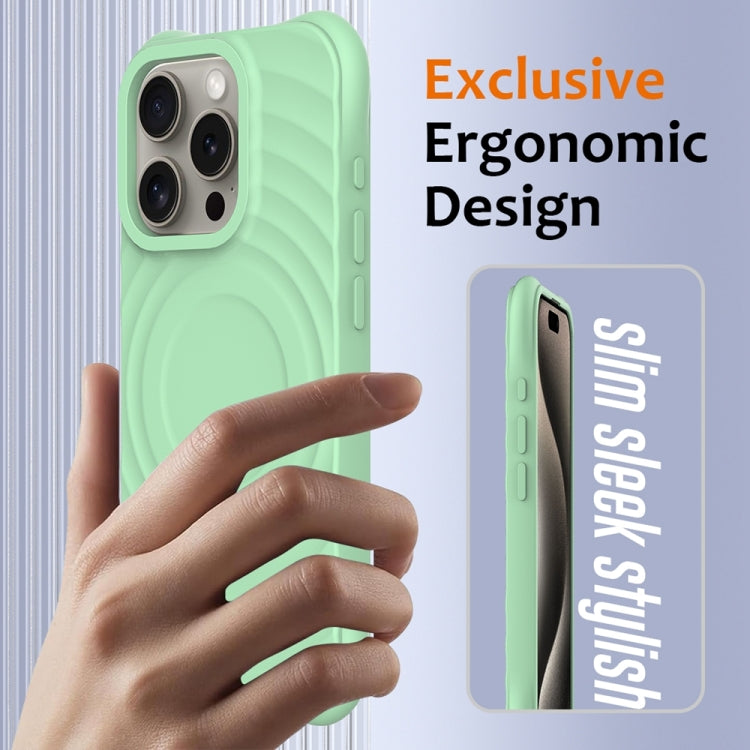 For iPhone 15 Pro Wave Texture MagSafe Magnetic Liquid Silicone Phone Case(Green) - HoMEdemic™ 