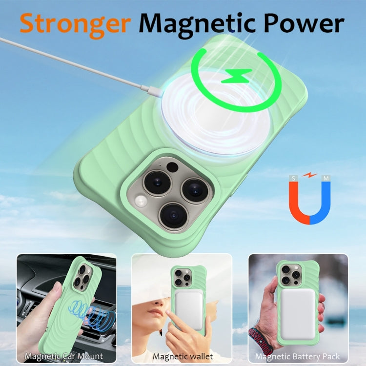 For iPhone 15 Pro Wave Texture MagSafe Magnetic Liquid Silicone Phone Case(Green) - HoMEdemic™ 