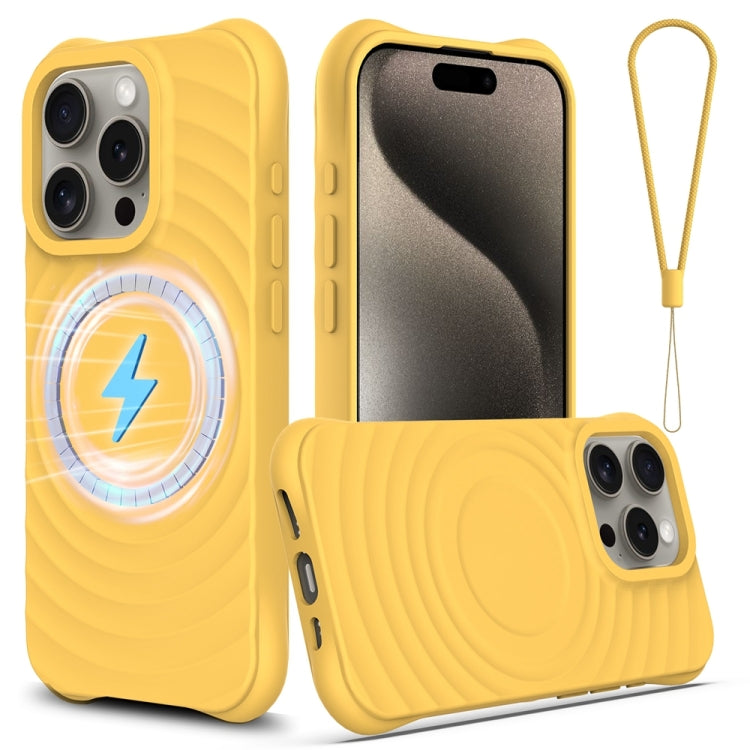 For iPhone 15 Pro Wave Texture MagSafe Magnetic Liquid Silicone Phone Case(Yellow) - HoMEdemic™ 