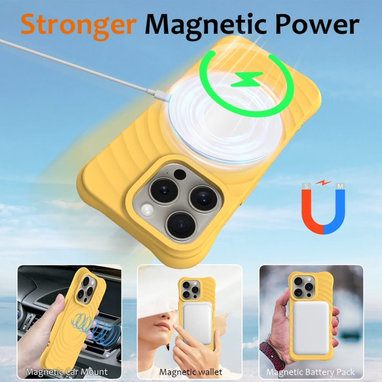 For iPhone 15 Pro Wave Texture MagSafe Magnetic Liquid Silicone Phone Case(Yellow) - HoMEdemic™ 