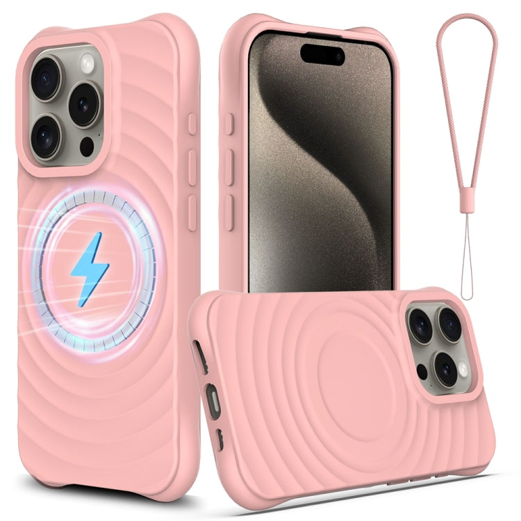 For iPhone 15 Pro Wave Texture MagSafe Magnetic Liquid Silicone Phone Case(Pink) - HoMEdemic™ 
