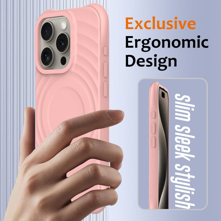 For iPhone 15 Pro Wave Texture MagSafe Magnetic Liquid Silicone Phone Case(Pink) - HoMEdemic™ 