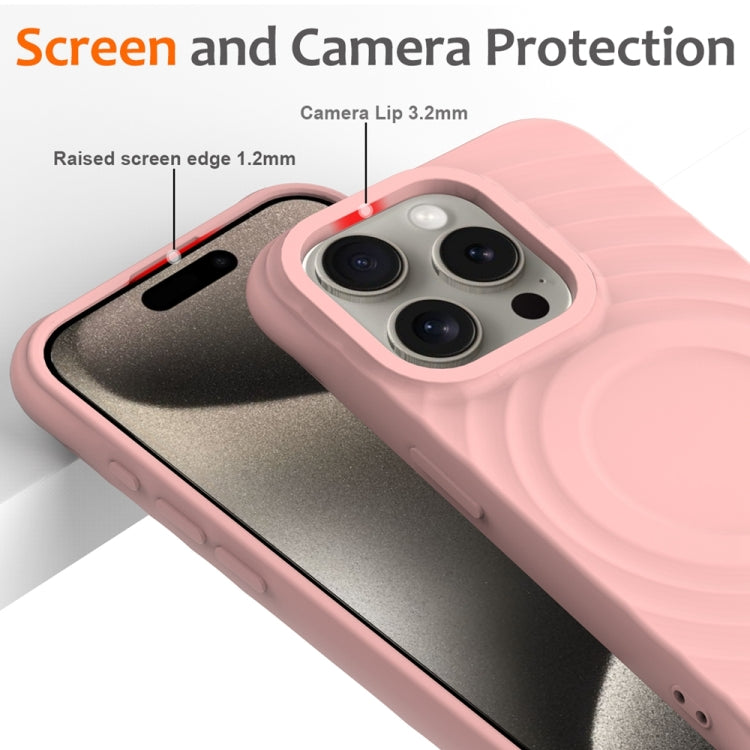 For iPhone 15 Pro Wave Texture MagSafe Magnetic Liquid Silicone Phone Case(Pink) - HoMEdemic™ 