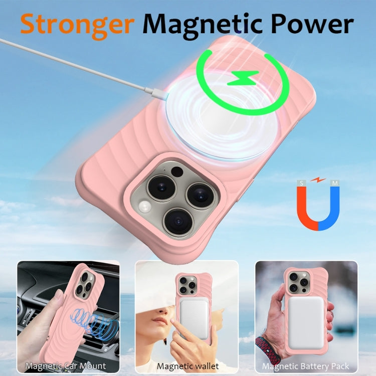 For iPhone 15 Pro Wave Texture MagSafe Magnetic Liquid Silicone Phone Case(Pink) - HoMEdemic™ 