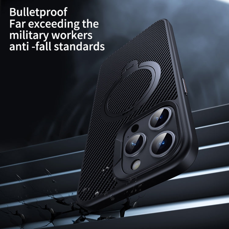 For iPhone 15 Pro Max Double Ring MagSafe Holder Carbon Fiber Phone Case(Silver) - HoMEdemic™ 