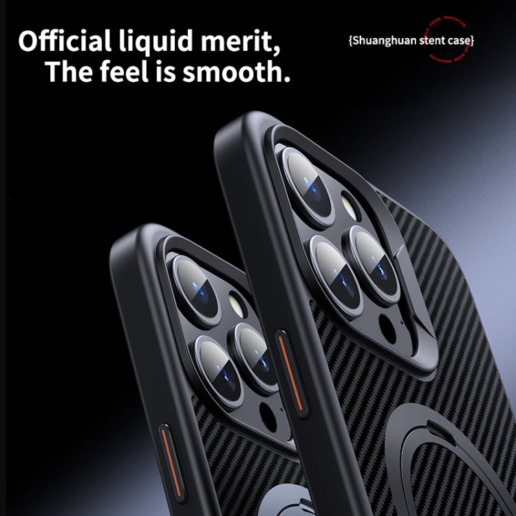 For iPhone 15 Pro Max Double Ring MagSafe Holder Carbon Fiber Phone Case(Silver) - HoMEdemic™ 