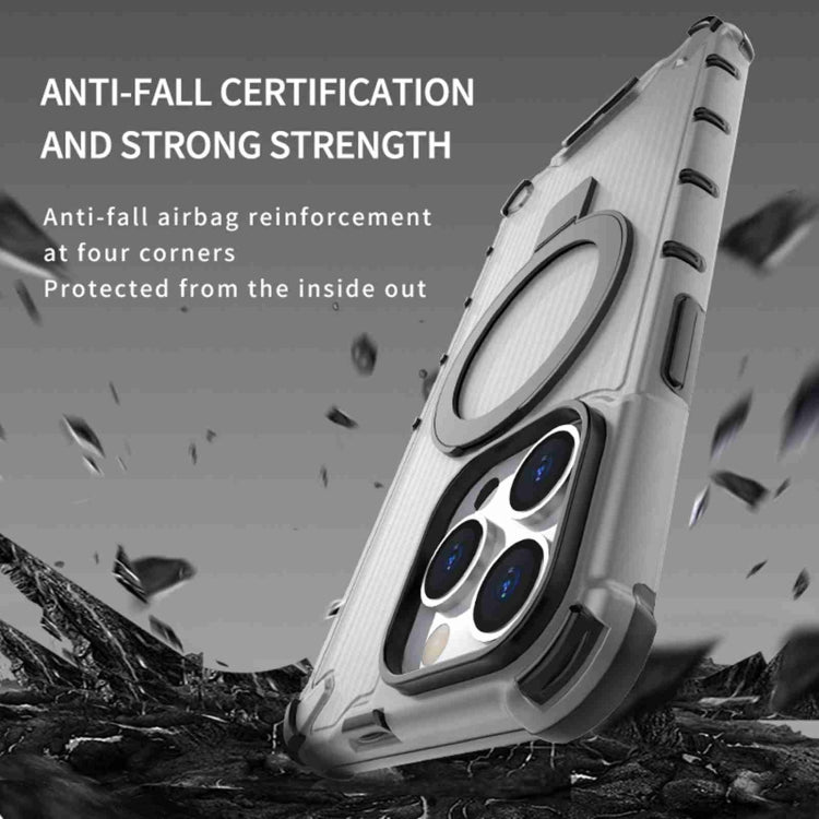 For iPhone 15 Pro Grating Holder Shockproof Phone Case(Transparent Black) - HoMEdemic™ 