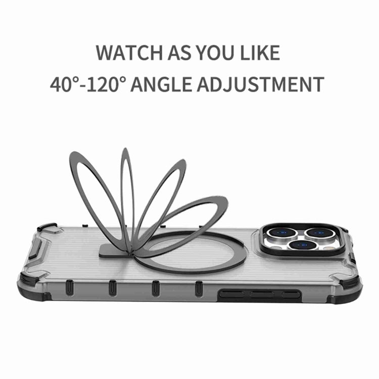 For iPhone 15 Pro Max Grating Holder Shockproof Phone Case(Transparent Black) - HoMEdemic™ 