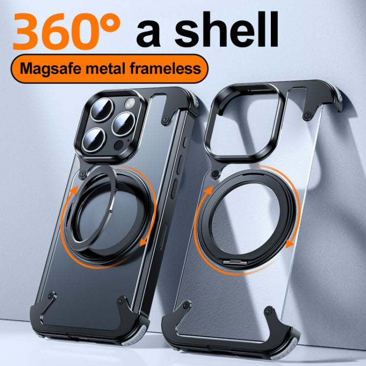 For iPhone 15 Pro 360 Degree Rotation MagSafe Stand Metal Phone Case(Leather Silver) - HoMEdemic™ 