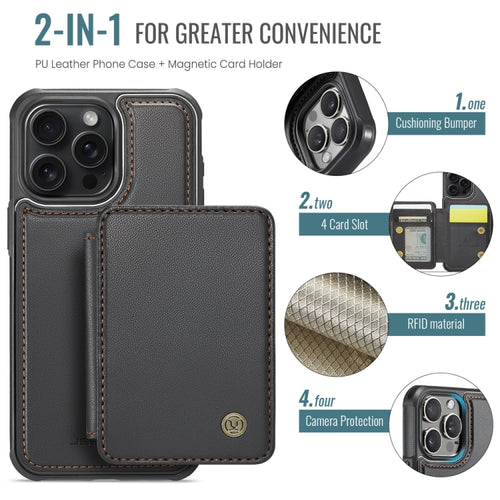 For iPhone 15 Pro Max JEEHOOD J05 Business Magnetic Style RFID Leather Phone Case(Black) - HoMEdemic™ 