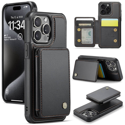 For iPhone 15 Pro Max JEEHOOD J05 Business Magnetic Style RFID Leather Phone Case(Black) - HoMEdemic™ 