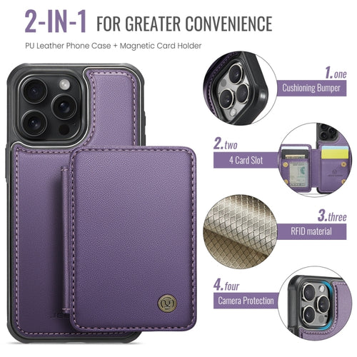 For iPhone 15 Pro Max JEEHOOD J05 Business Magnetic Style RFID Leather Phone Case(Purple) - HoMEdemic™ 