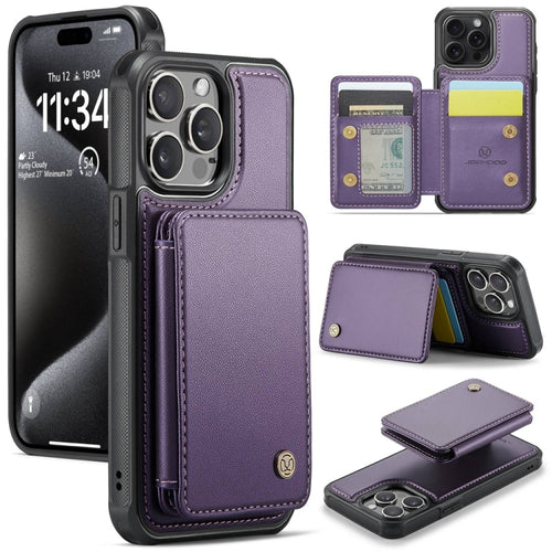 For iPhone 15 Pro Max JEEHOOD J05 Business Magnetic Style RFID Leather Phone Case(Purple) - HoMEdemic™ 