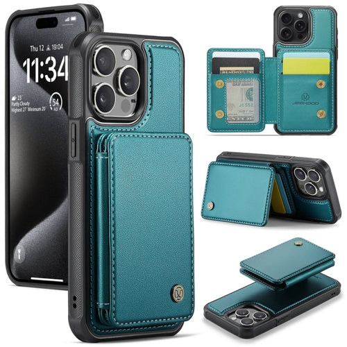 For iPhone 15 Pro Max JEEHOOD J05 Business Magnetic Style RFID Leather Phone Case(Blue Green) - HoMEdemic™ 