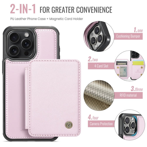 For iPhone 15 Pro Max JEEHOOD J05 Business Magnetic Style RFID Leather Phone Case(Pink) - HoMEdemic™ 