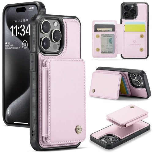 For iPhone 15 Pro Max JEEHOOD J05 Business Magnetic Style RFID Leather Phone Case(Pink) - HoMEdemic™ 