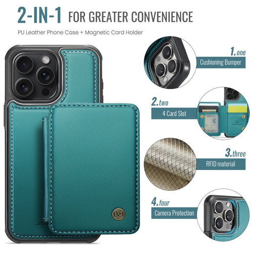 For iPhone 15 Pro JEEHOOD J05 Business Magnetic Style RFID Leather Phone Case(Blue Green) - HoMEdemic™ 