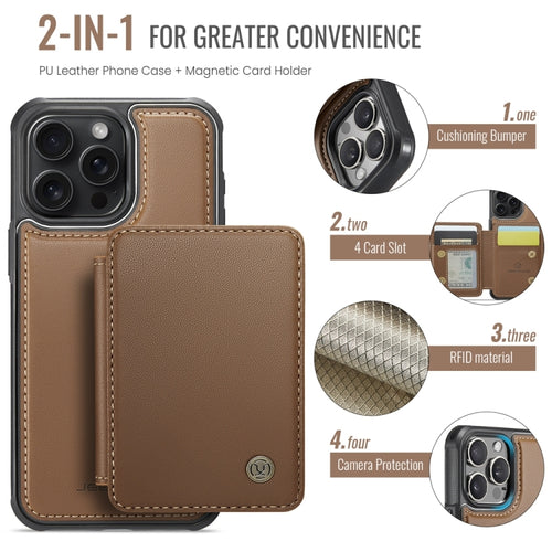 For iPhone 15 Pro JEEHOOD J05 Business Magnetic Style RFID Leather Phone Case(Brown) - HoMEdemic™ 