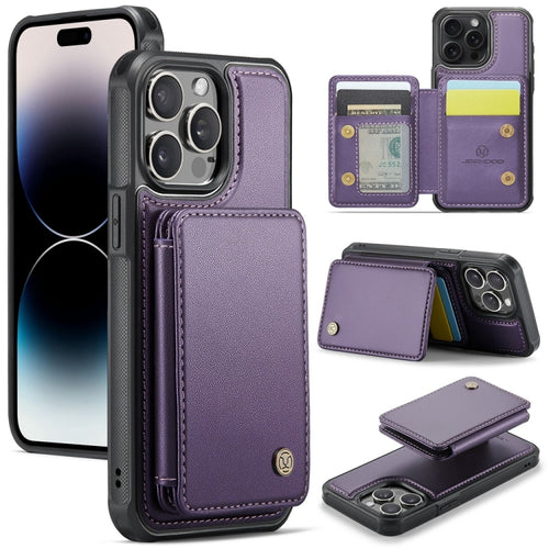 For iPhone 14 Pro Max JEEHOOD J05 Business Magnetic Style RFID Leather Phone Case(Purple) - HoMEdemic™ 