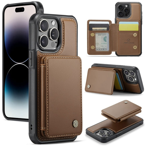 For iPhone 14 Pro Max JEEHOOD J05 Business Magnetic Style RFID Leather Phone Case(Brown) - HoMEdemic™ 