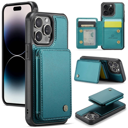 For iPhone 14 Pro JEEHOOD J05 Business Magnetic Style RFID Leather Phone Case(Blue Green) - HoMEdemic™ 