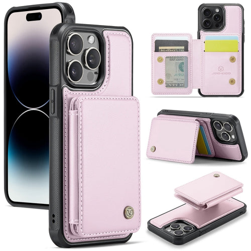 For iPhone 14 Pro JEEHOOD J05 Business Magnetic Style RFID Leather Phone Case(Pink) - HoMEdemic™ 