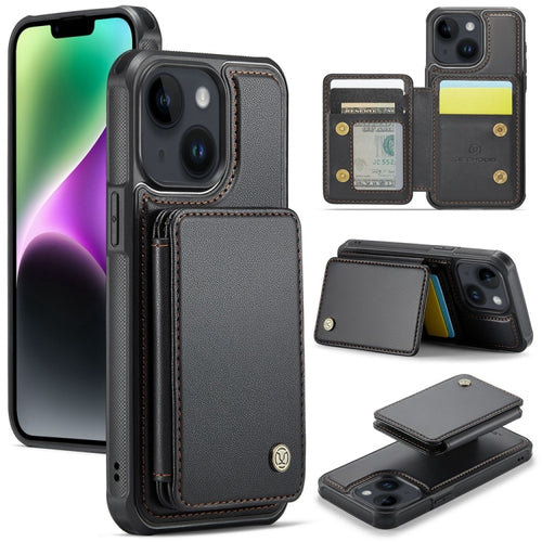 For iPhone 14 Plus JEEHOOD J05 Business Magnetic Style RFID Leather Phone Case(Black) - HoMEdemic™ 