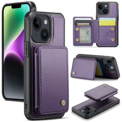 For iPhone 14 Plus JEEHOOD J05 Business Magnetic Style RFID Leather Phone Case(Purple) - HoMEdemic™ 