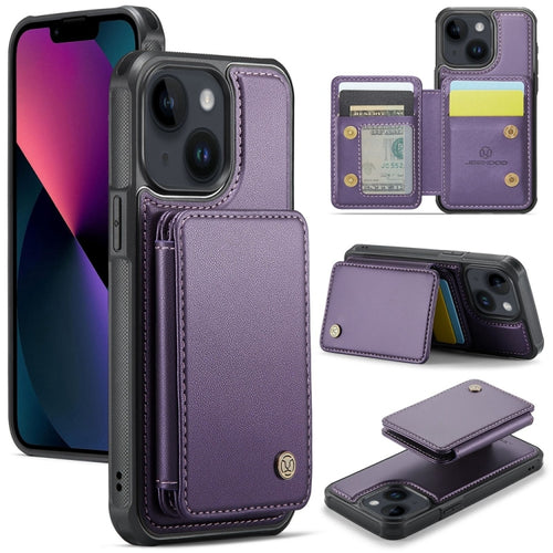 For iPhone 13 JEEHOOD J05 Business Magnetic Style RFID Leather Phone Case(Purple) - HoMEdemic™ 