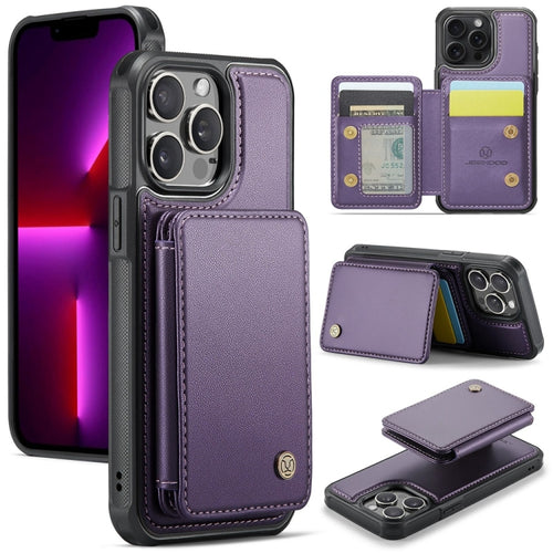 For iPhone 13 Pro JEEHOOD J05 Business Magnetic Style RFID Leather Phone Case(Purple) - HoMEdemic™ 