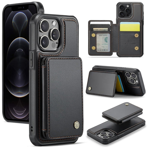 For iPhone 12 Pro Max JEEHOOD J05 Business Magnetic Style RFID Leather Phone Case(Black) - HoMEdemic™ 