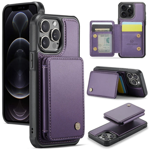 For iPhone 12 Pro Max JEEHOOD J05 Business Magnetic Style RFID Leather Phone Case(Purple) - HoMEdemic™ 