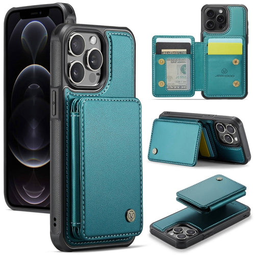 For iPhone 12 Pro Max JEEHOOD J05 Business Magnetic Style RFID Leather Phone Case(Blue Green) - HoMEdemic™ 