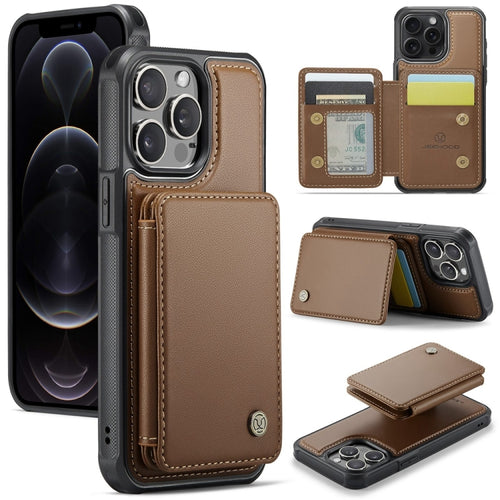 For iPhone 12 Pro Max JEEHOOD J05 Business Magnetic Style RFID Leather Phone Case(Brown) - HoMEdemic™ 