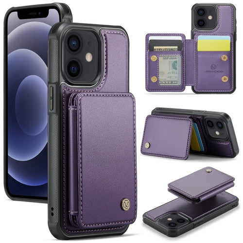 For iPhone 12 / 12 Pro JEEHOOD J05 Business Magnetic Style RFID Leather Phone Case(Purple) - HoMEdemic™ 