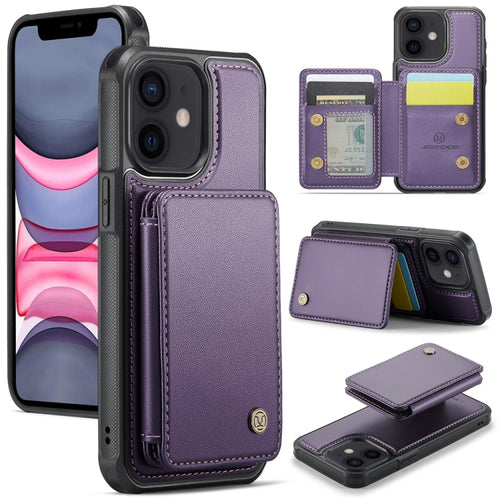 For iPhone 11 JEEHOOD J05 Business Magnetic Style RFID Leather Phone Case(Purple) - HoMEdemic™ 