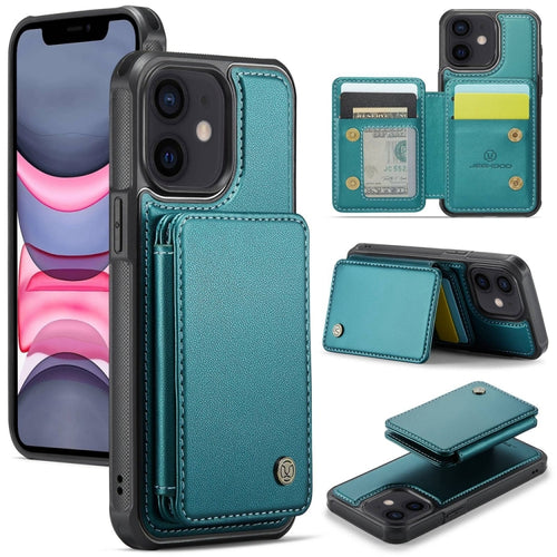 For iPhone 11 JEEHOOD J05 Business Magnetic Style RFID Leather Phone Case(Blue Green) - HoMEdemic™ 